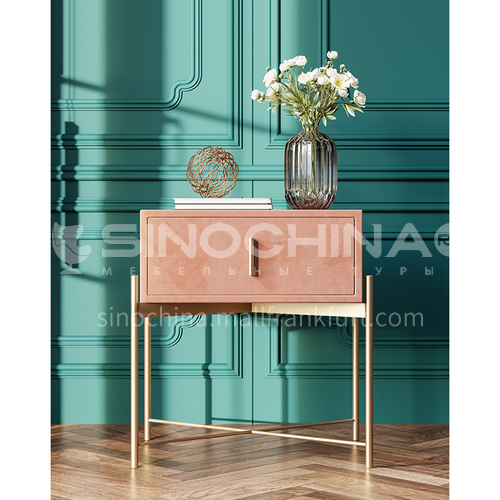 LP-C01- Light luxury, fashionable and simple style, 304 stainless steel table legs, solid wood drawers, light luxury and simple bedside table